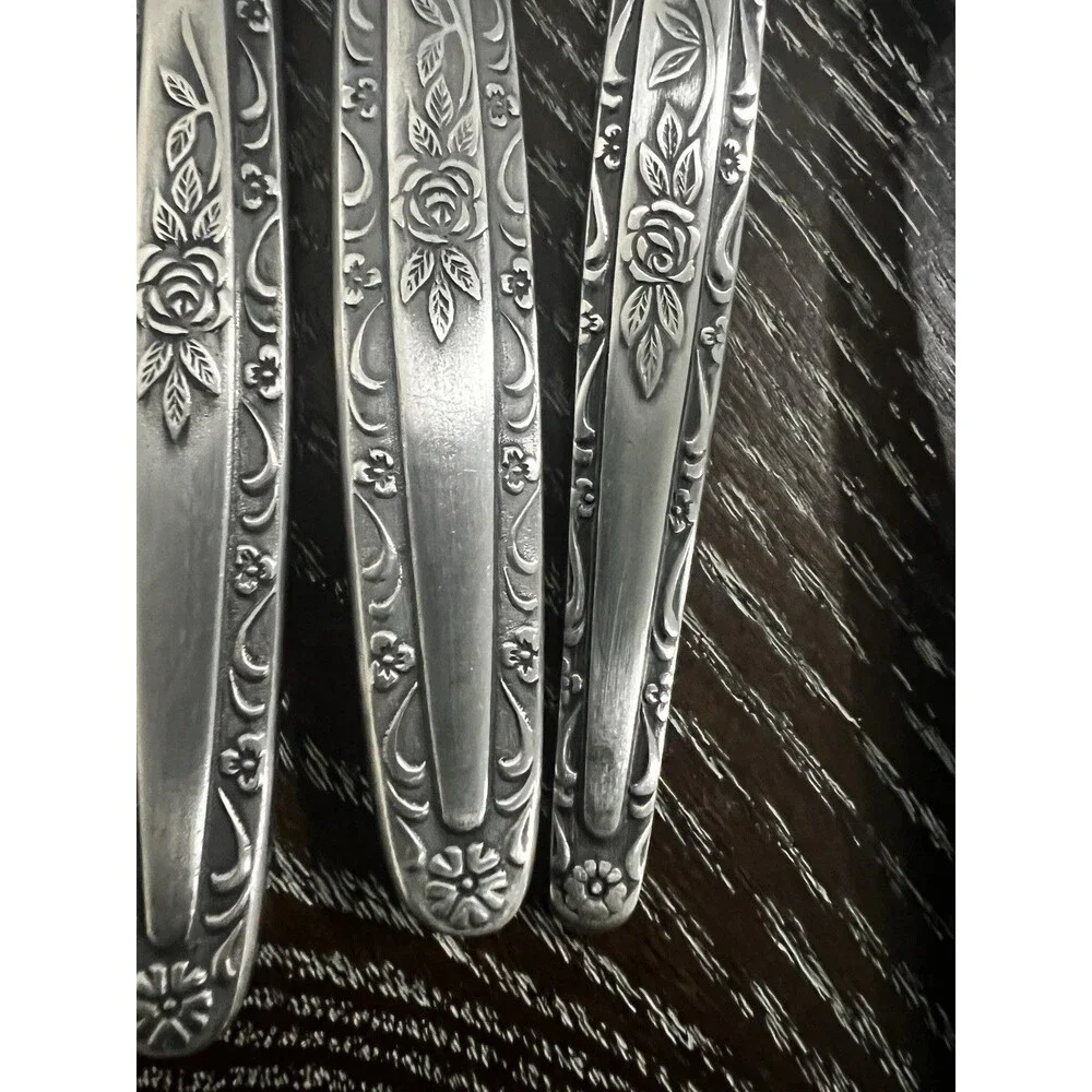 12 Interpur INR3 Cottage Rose Stainless Steel spoons Knives Flatware Korea